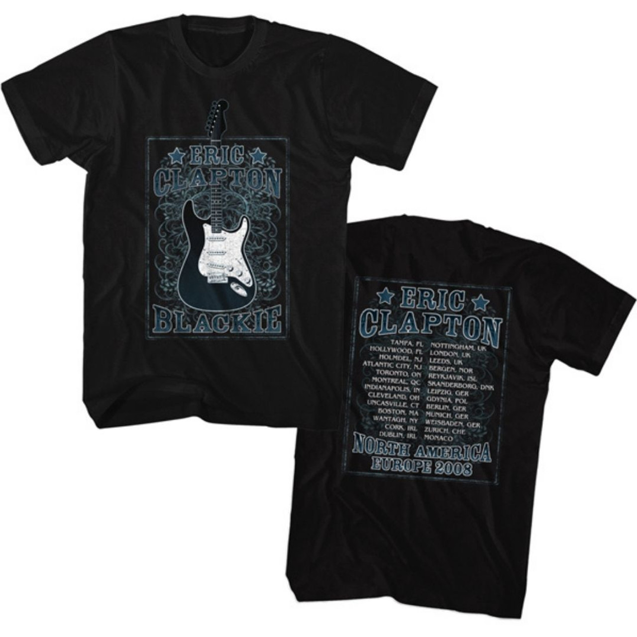 Eric Clapton Concert T-shirt - and North America Blackie Tour 2008. Men's Black Fashion Shirt - Rocker