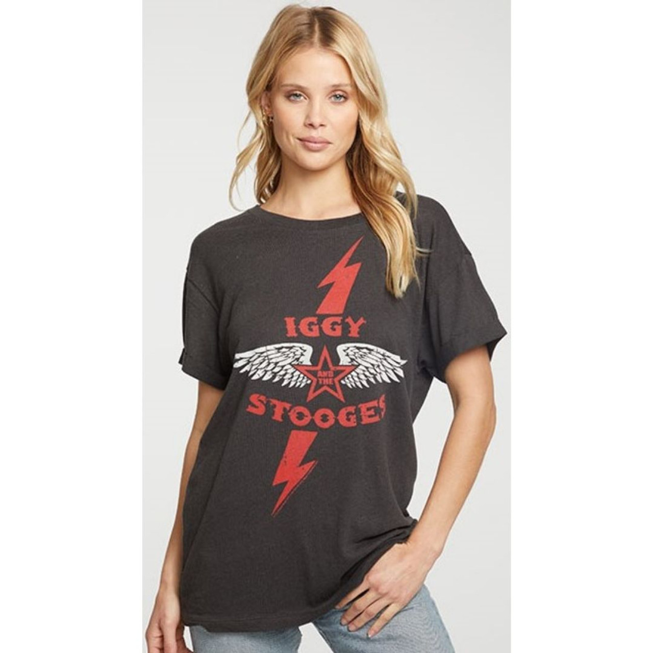 Iggy Pop Women's Fashion T-shirt by Chaser - Iggy Pop and the Stooges Logo.  Black Vintage Shirt
