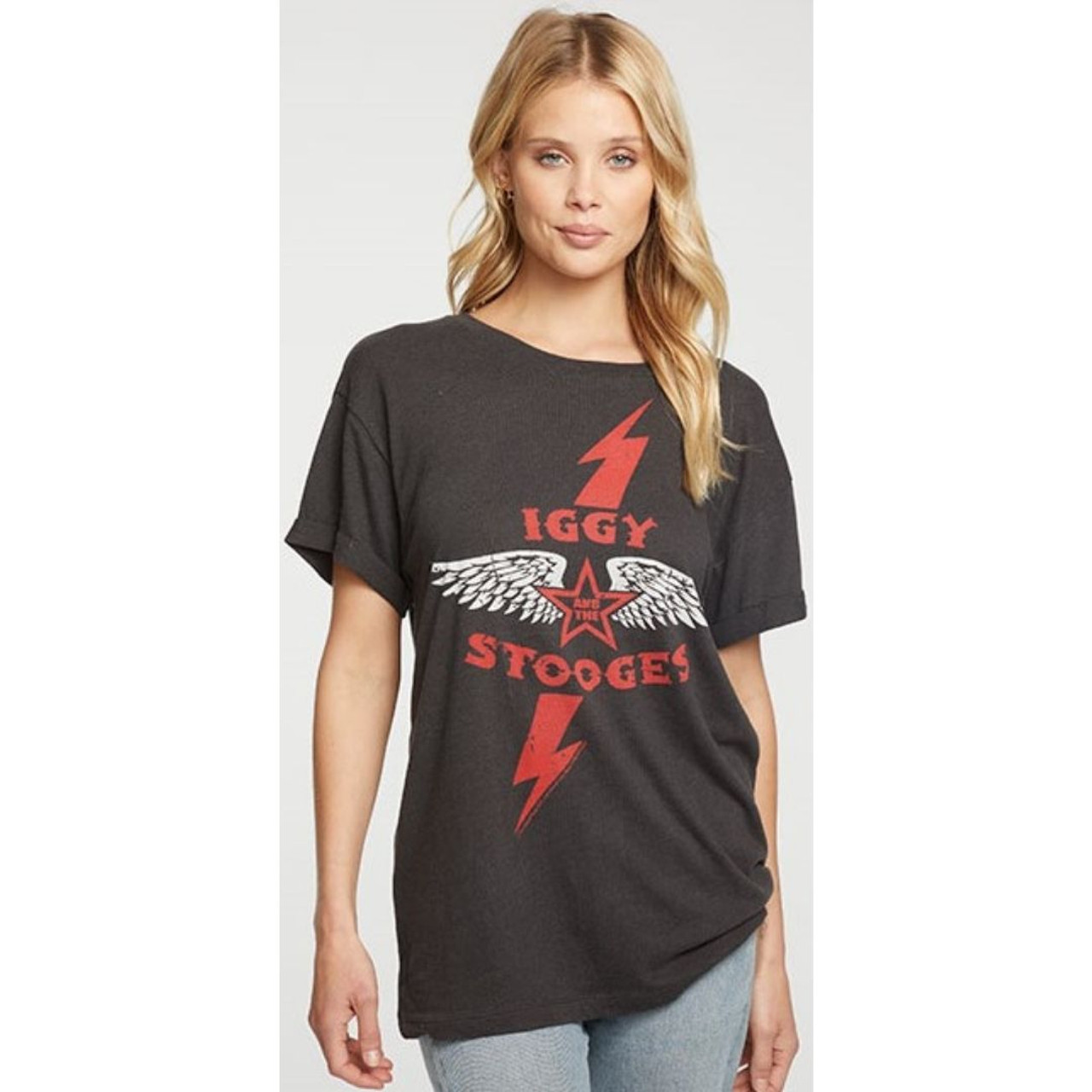 Women's　Rocker　Shirt　Chaser　Logo.　the　Fashion　Black　Iggy　by　Vintage　Pop　Iggy　Pop　Stooges　Rags　T-shirt　and