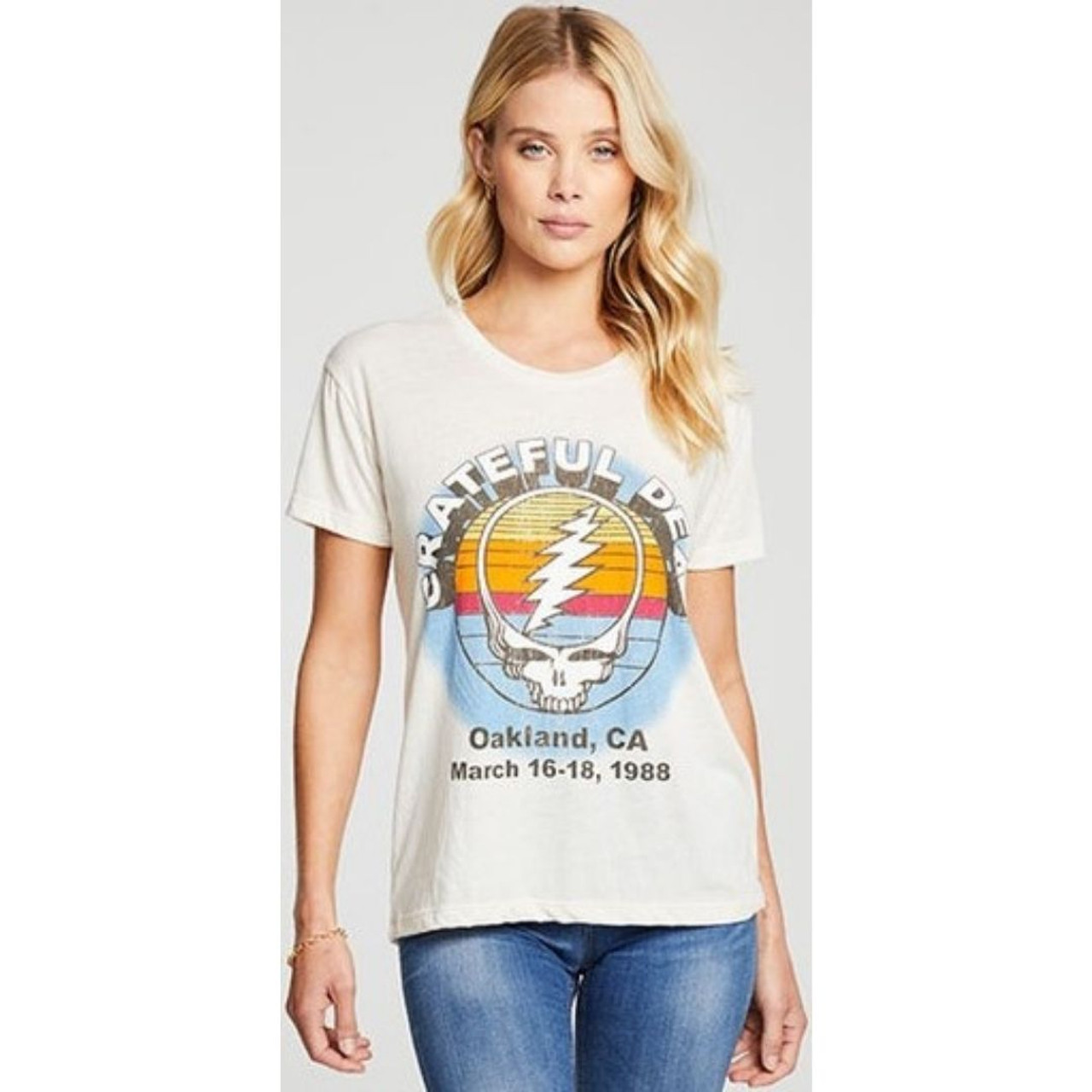 Grateful Dead Women's Vintage Concert T-Shirt by Chaser - March 16-18, 1988 Oakland, California. White Fashion Shirt