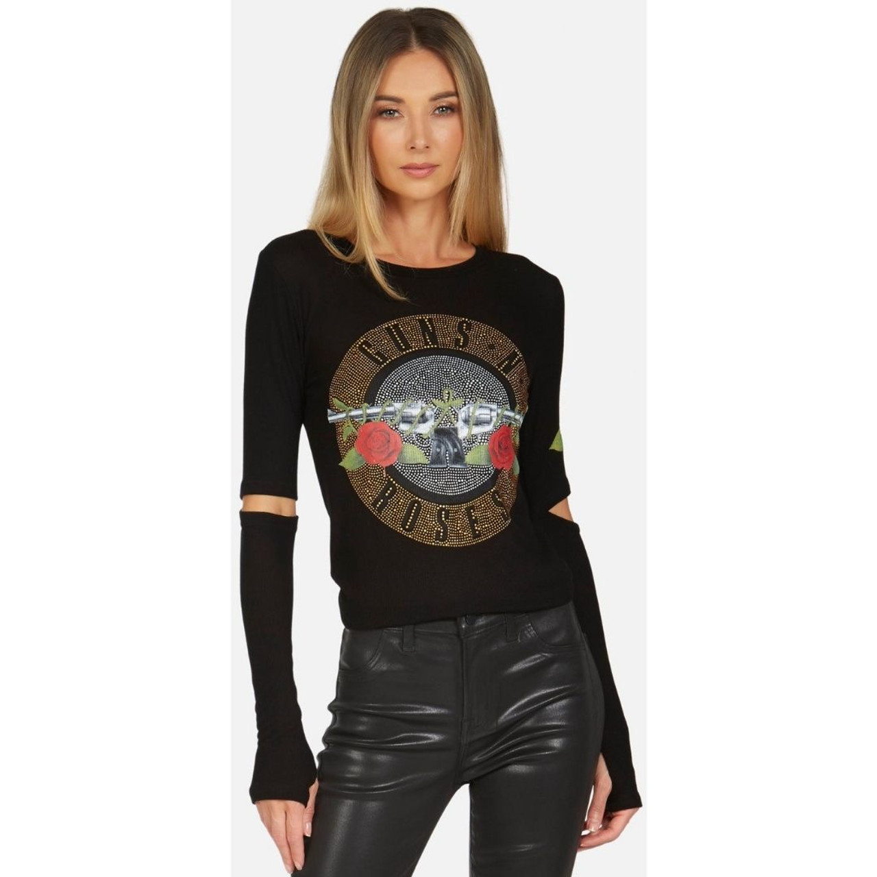 Guns N' Roses Pistols Flowers Studded Logo Women's Long Slit