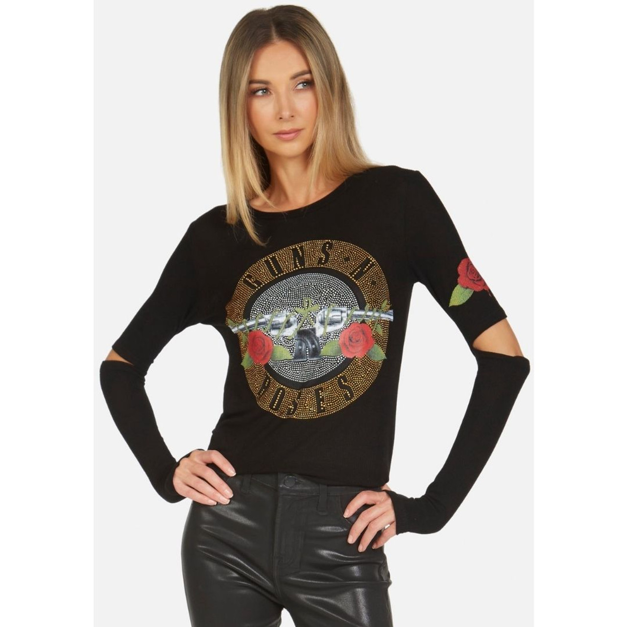 Guns N' Roses Pistols Flowers Studded Logo Women's Long Slit