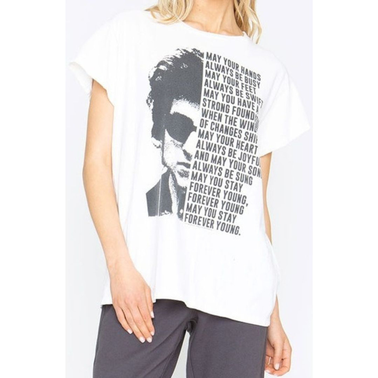 Hus fedme Bunke af Bob Dylan Forever Young Image T-shirt by Sandrine Rose