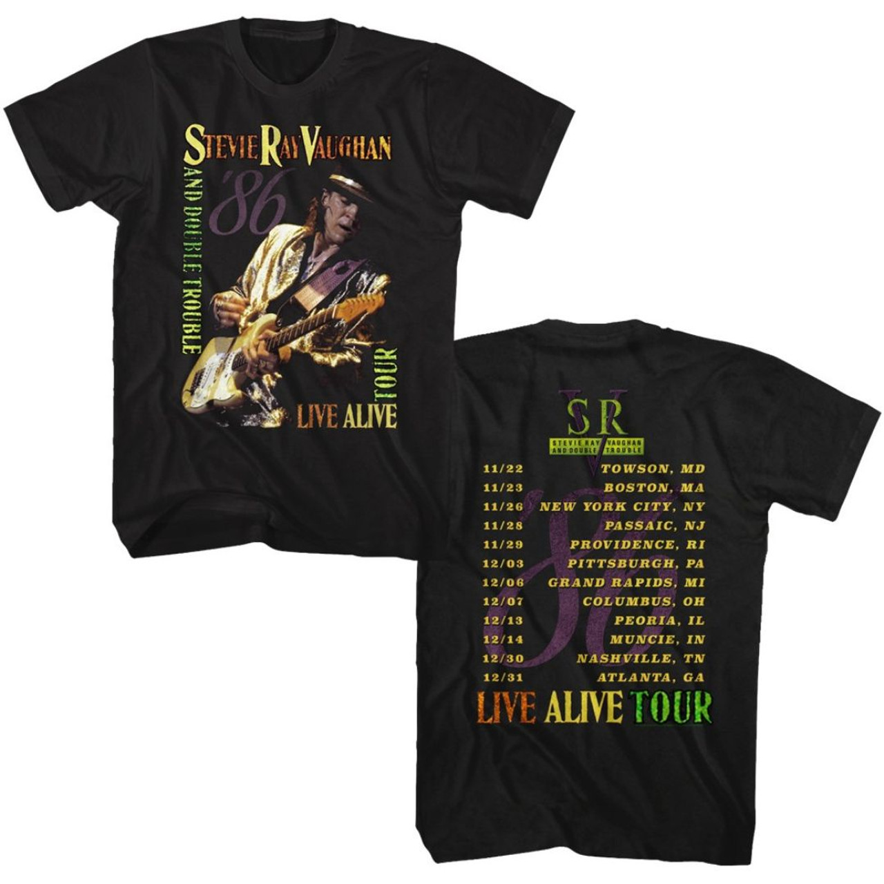 Stevie Ray Vaughn and Double Trouble Live Alive Tour '86 Men's Unisex  Vintage Fashion Concert T-shirt