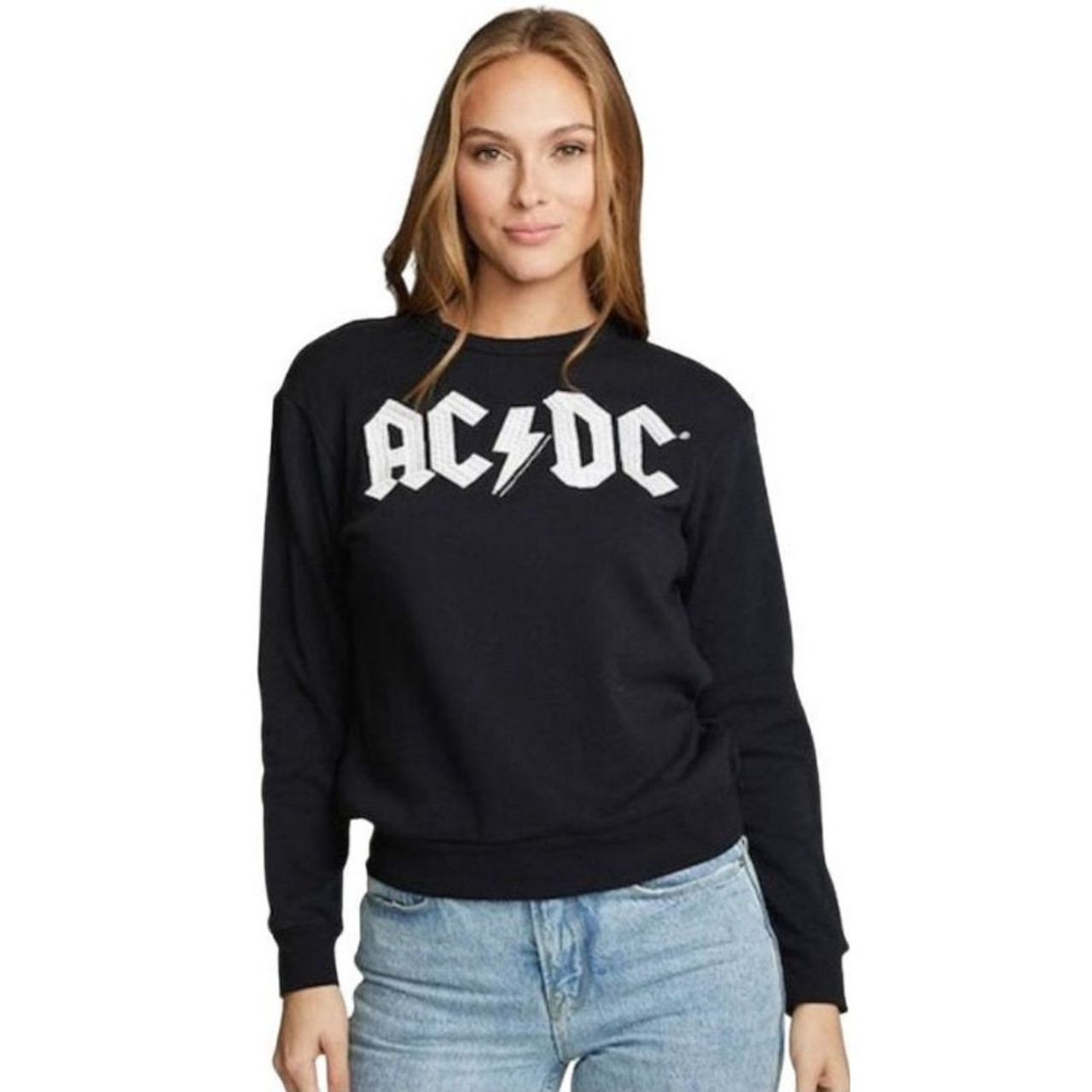 AC DC ACDC Embroidered Logo Women s Black Fashion Sweatshirt by Chaser