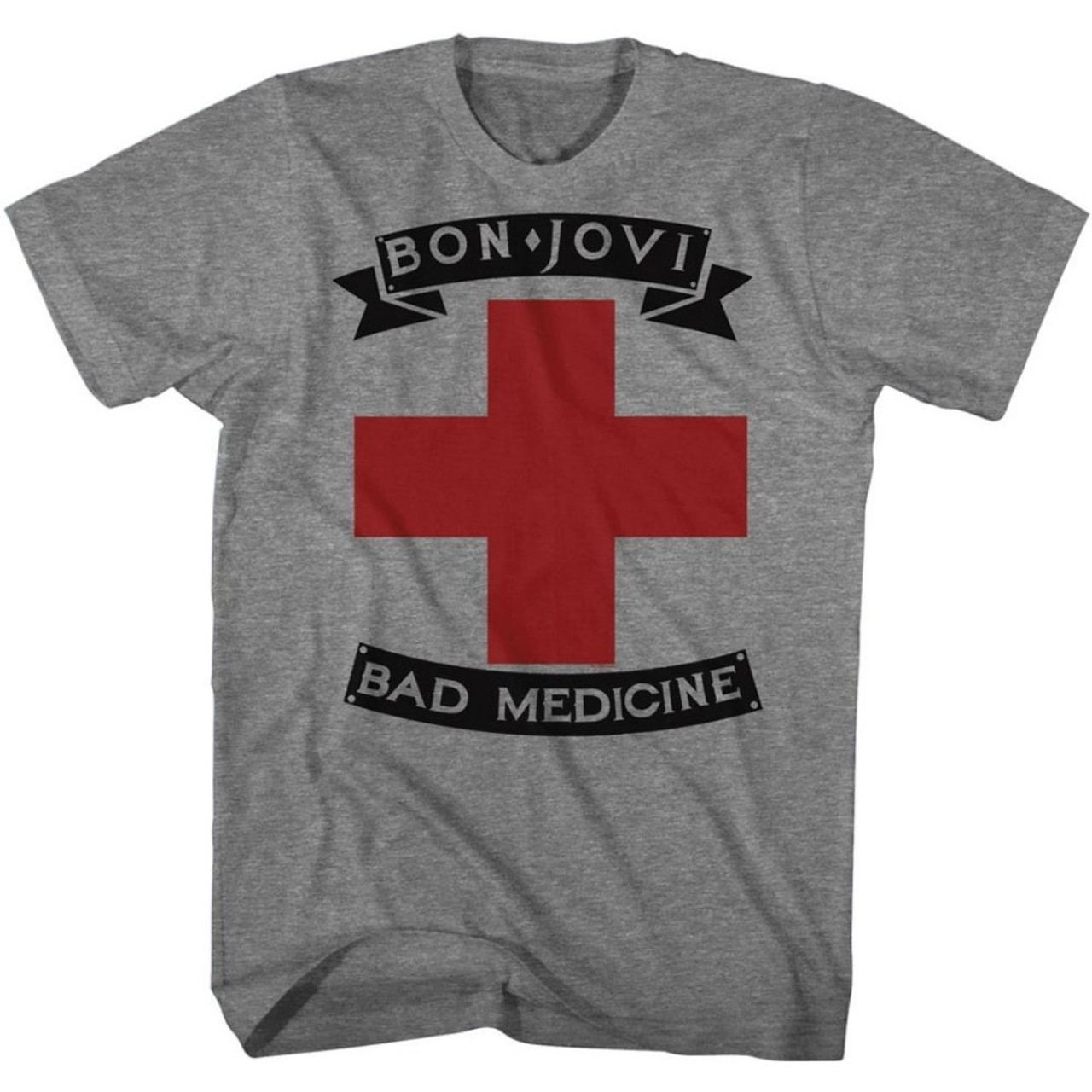 Bon Jovi T-shirt - Bad Medicine Song Title | Men's Unisex Gray Fashion Shirt