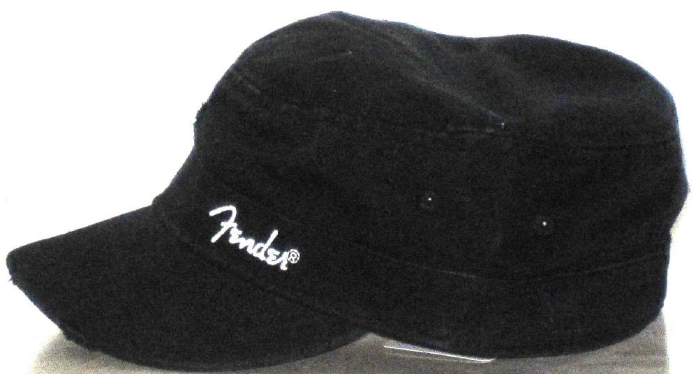 Fender Guitar Hat Logo Military Cap. Black Rocker Rags