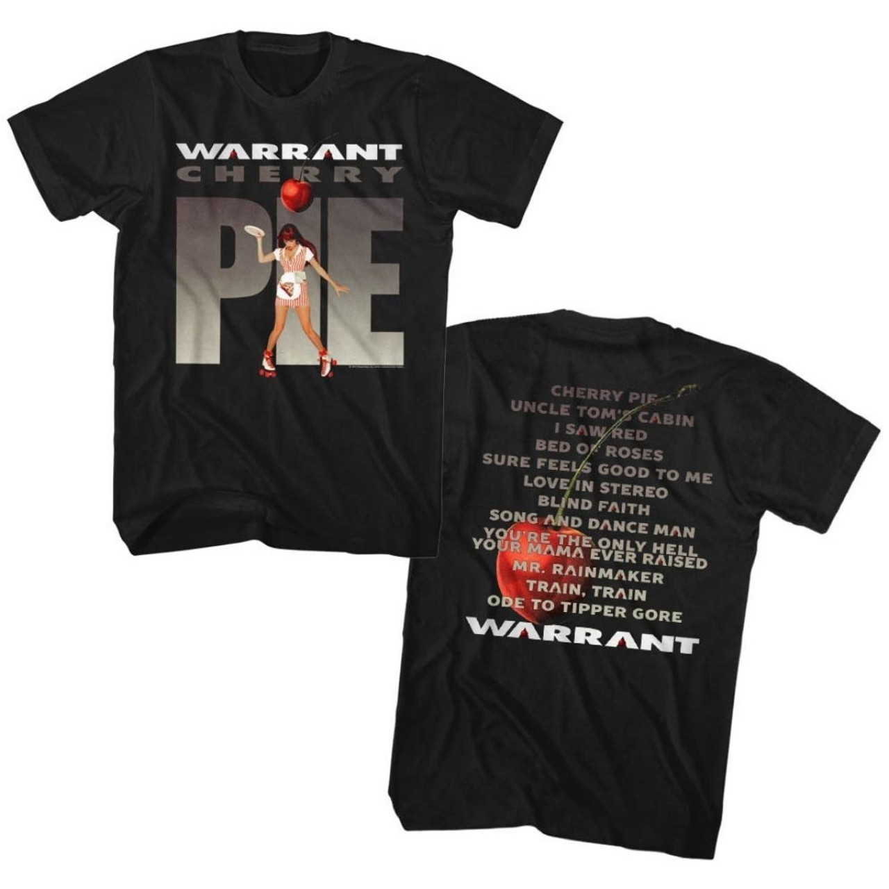 Warrant Rock Band Fashion T-shirt - Cherry Pie Album Cover Artwork with  Song Titles. Men's Unisex Black Shirt
