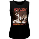 Bon Jovi Runaway Song Single Album Cover Artwork Women's Black Vintage Sleeveless Muscle Fashion T-shirt - close up