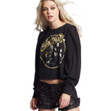 Aerosmith Logo Get Your Wings Album Cover Artwork with Back in the Saddle Song Title Women's Black Vintage Fashion Long Puff Sleeve T-shirt by Recycled Karma - left