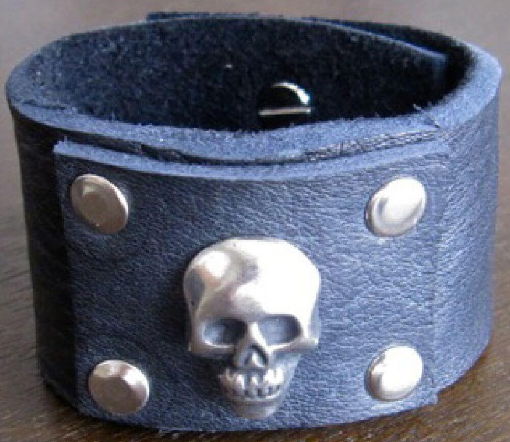 Leather Cuff Black Leather Bracelet with Metal Diamond Studs Rocker