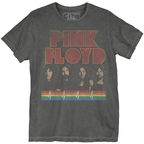 Pink Floyd Band Members Photograph and Sine Wave Men's Unisex Black Vintage Fashion T-shirt by Dirty Cotton Scoundrels