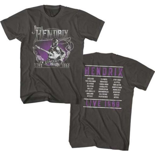 Jimi Hendrix Live in Concert 1969 Men's Unisex Charcoal Gray Vintage Fashion Concert T-shirt