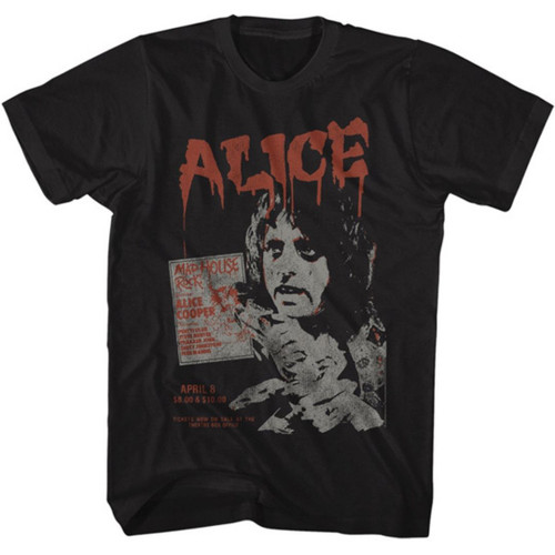 Alice Cooper Mad House Rocks Concert Promotional Poster Artwork Men's Unisex Black Vintage Fashion T-shirt