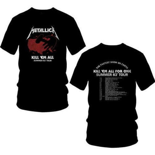 Metallica Kill Em All for One Summer 1983 Tour Men's Black Vintage Concert T-shirt
