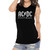 AC/DC Back in Black Women's Sleeveless Muscle Fashion T-shirt - on model AC/DC Back in Black Women's Sleeveless Muscle Fashion T-shirt - on model