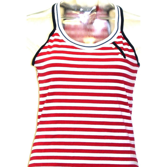 Esprit Red and White Stripe Racerback Sleeveless Tunic Tank Top Women's Vintage Fashion T-shirt