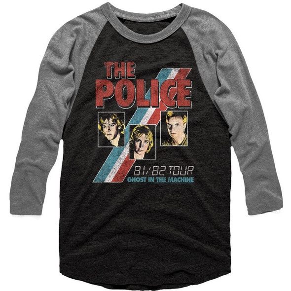 The Police Ghost in the Machine Tour 1981-1982 Men's Unisex Black and Gray Vintage Fashion Raglan Baseball Jersey Concert T-shirt