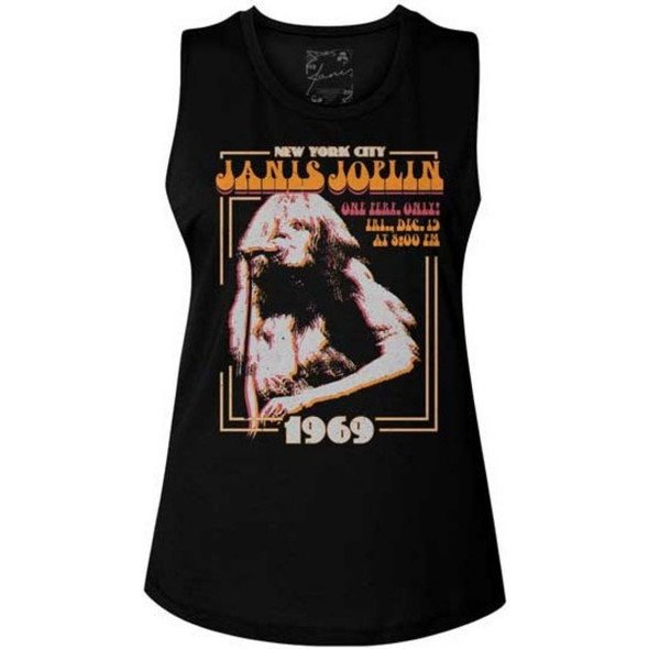 Janis Joplin One Night Only December 13, 1969 New York City Concert Promotional Poster Artwork Women's Black Sleeveless Muscle Tank Top Fashion T-shirt