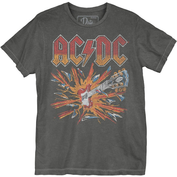 ACDC Guitar Explosion Logo Men's Unisex Black Vintage Fashion T-shirt by Dirty Cotton Scoundrels