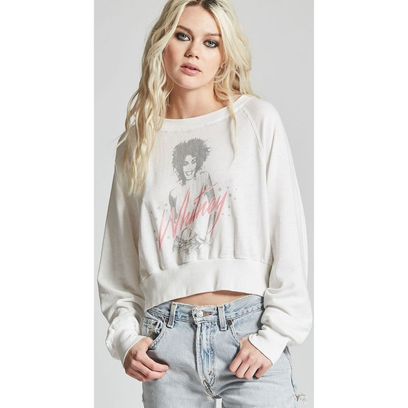Whitney Houston Whitney Album Cover Artwork Women's White Vintage Cropped Fashion Sweatshirt by Recycled Karma - left