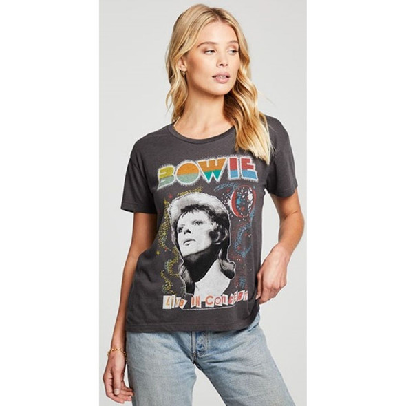 David Bowie Live in Concert Women's Black Vintage Fashion T-shirt by Chaser Brand- front 2