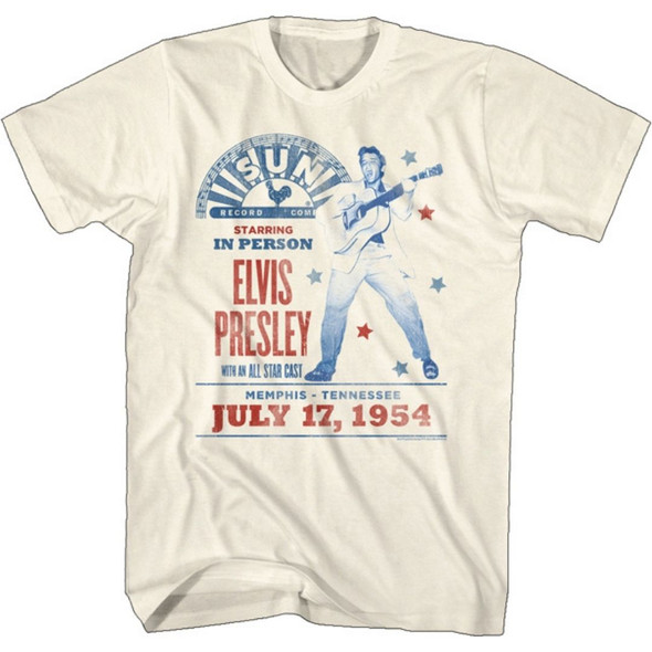 Elvis Presley July 17, 1954 Memphis, Tennessee Concert Promotional Poster Artwork Men's Unisex White Vintage Fashion T-shirt