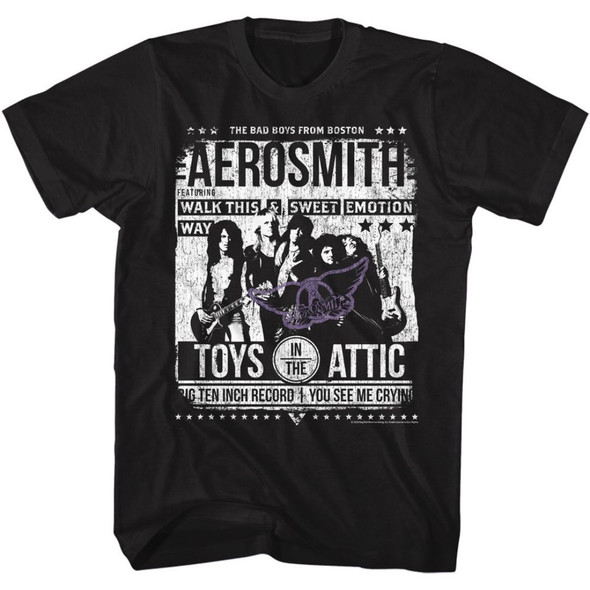 Aerosmith Toys in the Attic Album Promotional Poster Artwork Men's Unisex Black Vintage Fashion T-shirt