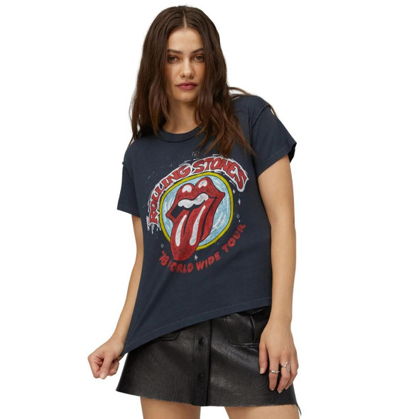 Rolling Stones 1978 World Wide Tour Women's Black Vintage Fashion Concert T-shirt by Daydreamer LA - front
