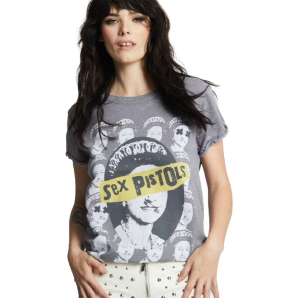 Sex Pistols God Save the Queen She Ain't No Human Being Women's Gray Vintage Fashion T-shirt by Recycled Karma - front