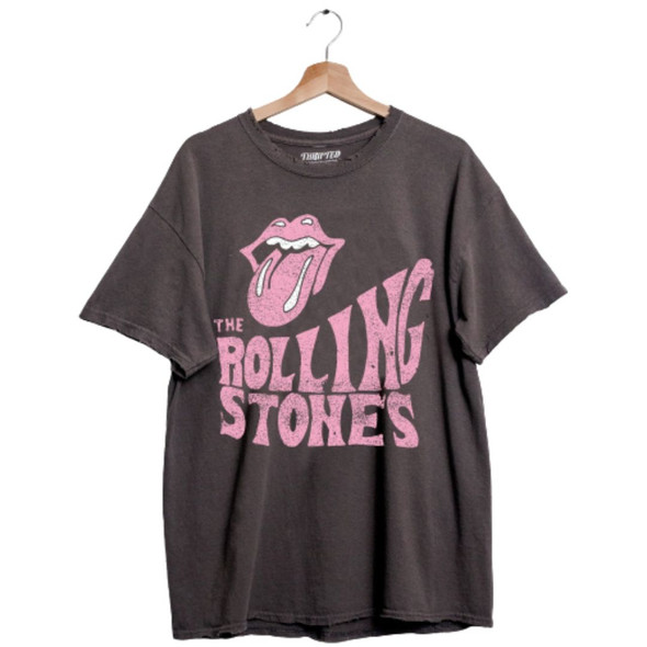 Rolling Stones Tongue Logo Unisex Gray Vintage Distressed Thrifted Dazed T-shirt by LivyLu