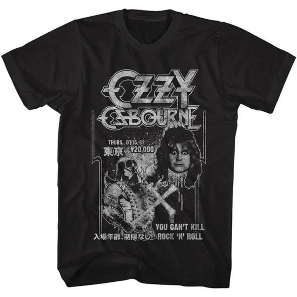 Ozzy Osbourne July 15, 1982 Tokyo, Japan Concert Diary of a Madman Tour Promotional Poster Artwork Men's Unisex Black Vintage Fashion T-shirt