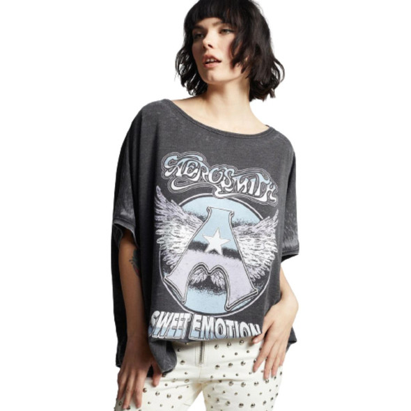 Aerosmith Sweet Emotion Song Title Women's Gray Oversize Vintage Fashion Sweatshirt by Recycled Karma - side 1