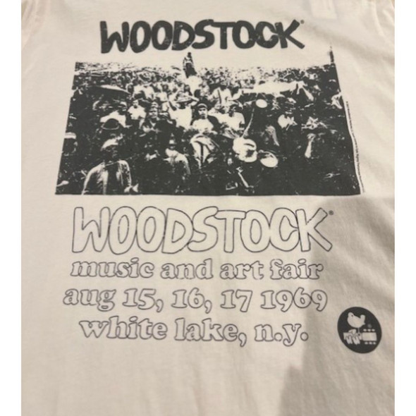 Woodstock Music and Art Fair August 1969 White Lake, NY Men's Long Sleeve White Fashion T-shirt by Chaser - graphic close up