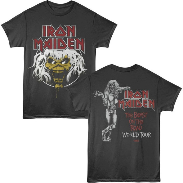 Iron Maiden The Beast on the Road World Tour 1982 Men's Unisex Black Vintage Fashion Concert T-shirt Iron Maiden The Beast on the Road World Tour 1982 Men's Unisex Black Vintage Fashion Concert T-shirt