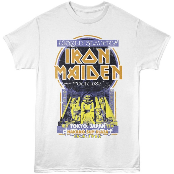 Iron Maiden World Slavery Tour April 14, 1985 Nakano Sun Plaza Tokyo, Japan Men's Unisex White Vintage Fashion Concert T-shirt