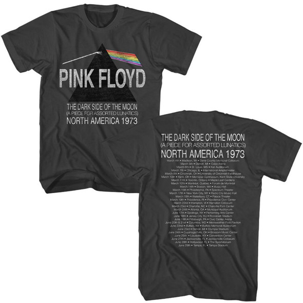 Pink Floyd Dark Side of the Moon 1973 North America Tour Men's Unisex Gray Vintage Fashion Concert T-shirt