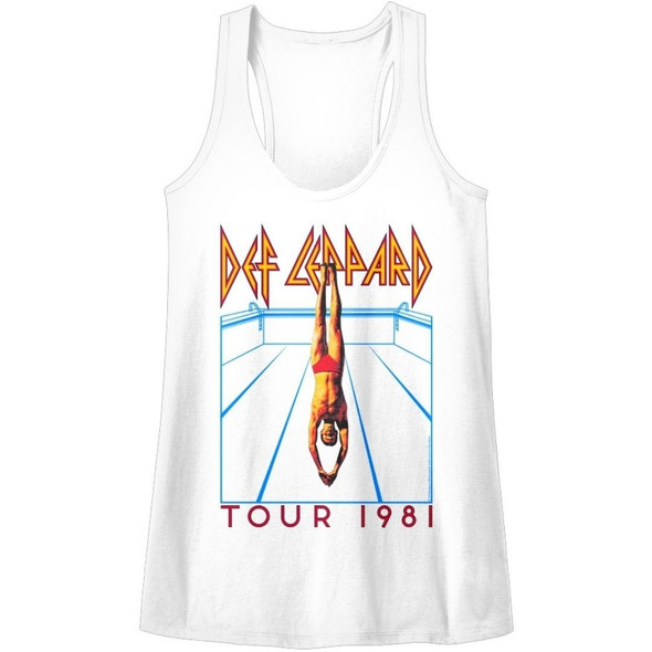 Def Leppard High n Dry Tour 1981 Women's White Racerback Tank Top Fashion Concert T-shirt