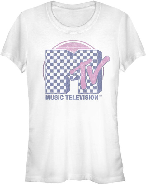 MTV Music Television Checkerboard Logo Women's White Vintage T-shirt MTV Music Television Checkerboard Logo Women's White Vintage T-shirt