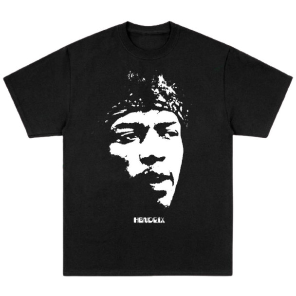 Jimi Hendrix Image and Name Men's Unisex Black Fashion T-shirt