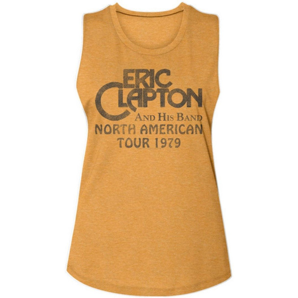 Eric Clapton and His Band North American Tour 1979 Women's Gold Vintage Sleeveless Muscle Tank Top Fashion Concert T -shirt