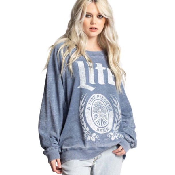 Miller Lite Beer Logo Women's Blue Vintage Style Fashion Sweatshirt by Recycled Karma - right