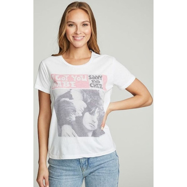 Sonny and Cher Photograph I Got You Babe Women's White Vintage Fashion T-shirt by Chaser - front 3