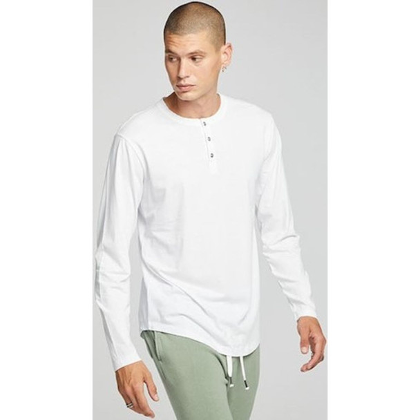 Chaser Brand Men's White Long Sleeve Henley Fashion T-shirt - side 1