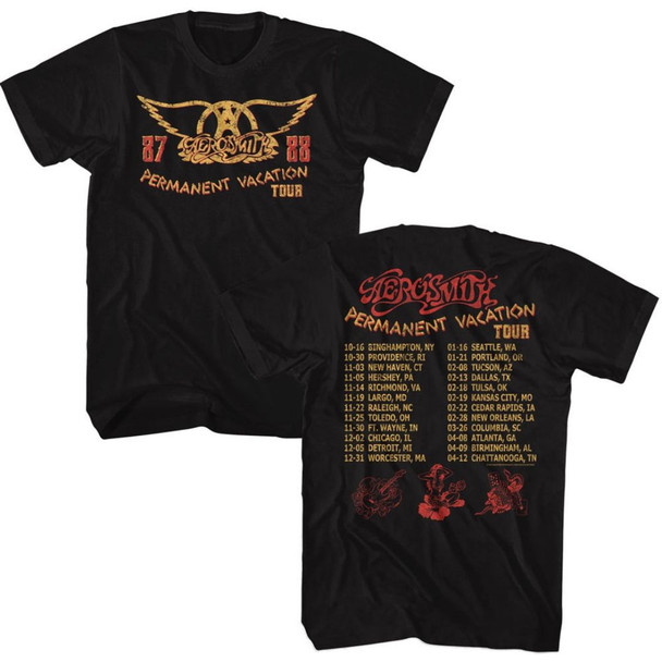 Aerosmith Permanent Vacation Tour 1987-1988 Men's Unisex Black Vintage Fashion Concert T-shirt