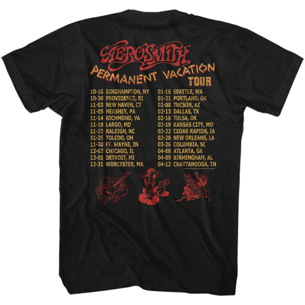 Aerosmith Permanent Vacation Tour 1987-1988 Men's Unisex Black Vintage Fashion Concert T-shirt - back