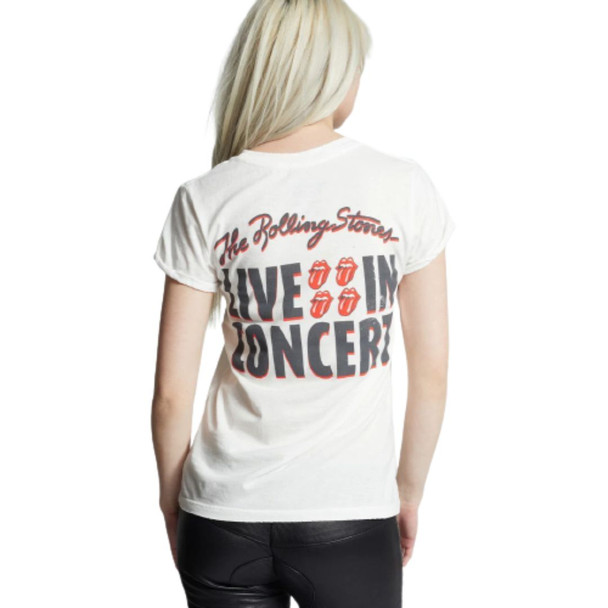 The Rolling Stones Live in Concert Women's White Vintage Fashion T-shirt by Recycled Karma - back
