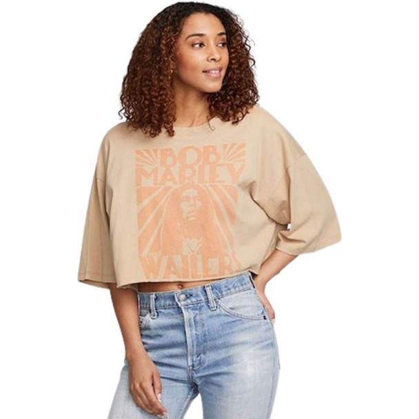 Bob Marley and the Wailers Women's Beige Cropped Vintage Fashion T-shirt by Chaser Brand - front