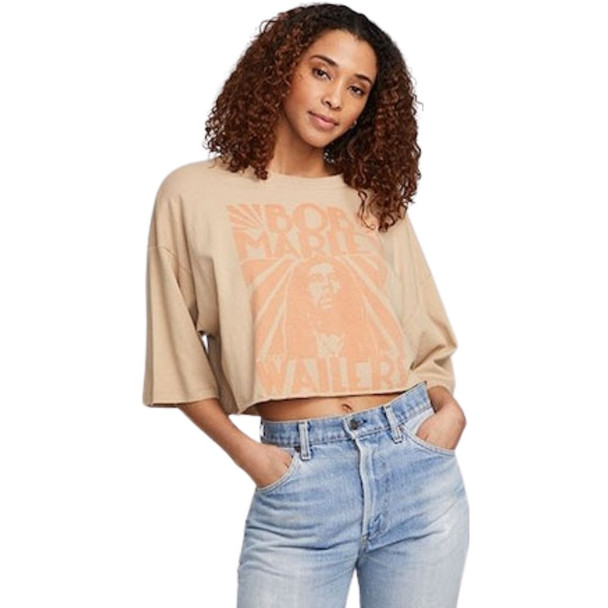 Bob Marley and the Wailers Women's Beige Cropped Vintage Fashion T-shirt by Chaser Brand - side 2