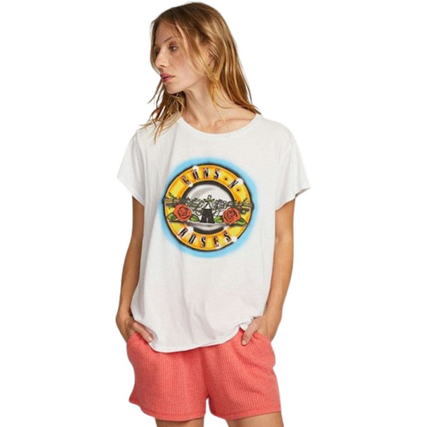 Guns N' Roses Pistols Flowers Logo  Women's White Fashion T-shirt by Chaser Brand - front 2